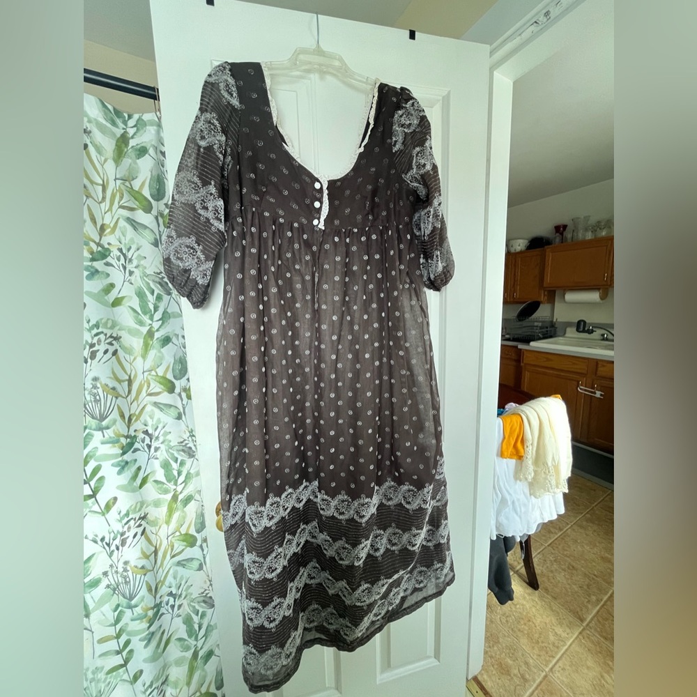 Source Unknown Cocoa and White Polka Dot Dress